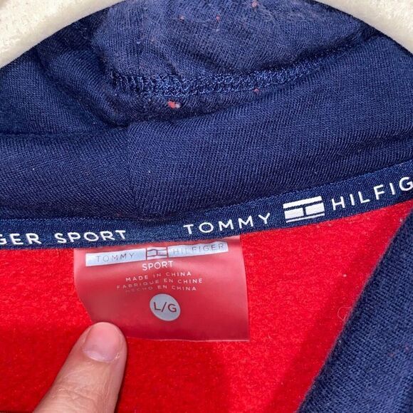 Tommy Hilfiger Sport Drawstring Turtleneck Long Sleeve Red Blue Sweater Size L - Picture 4 of 9